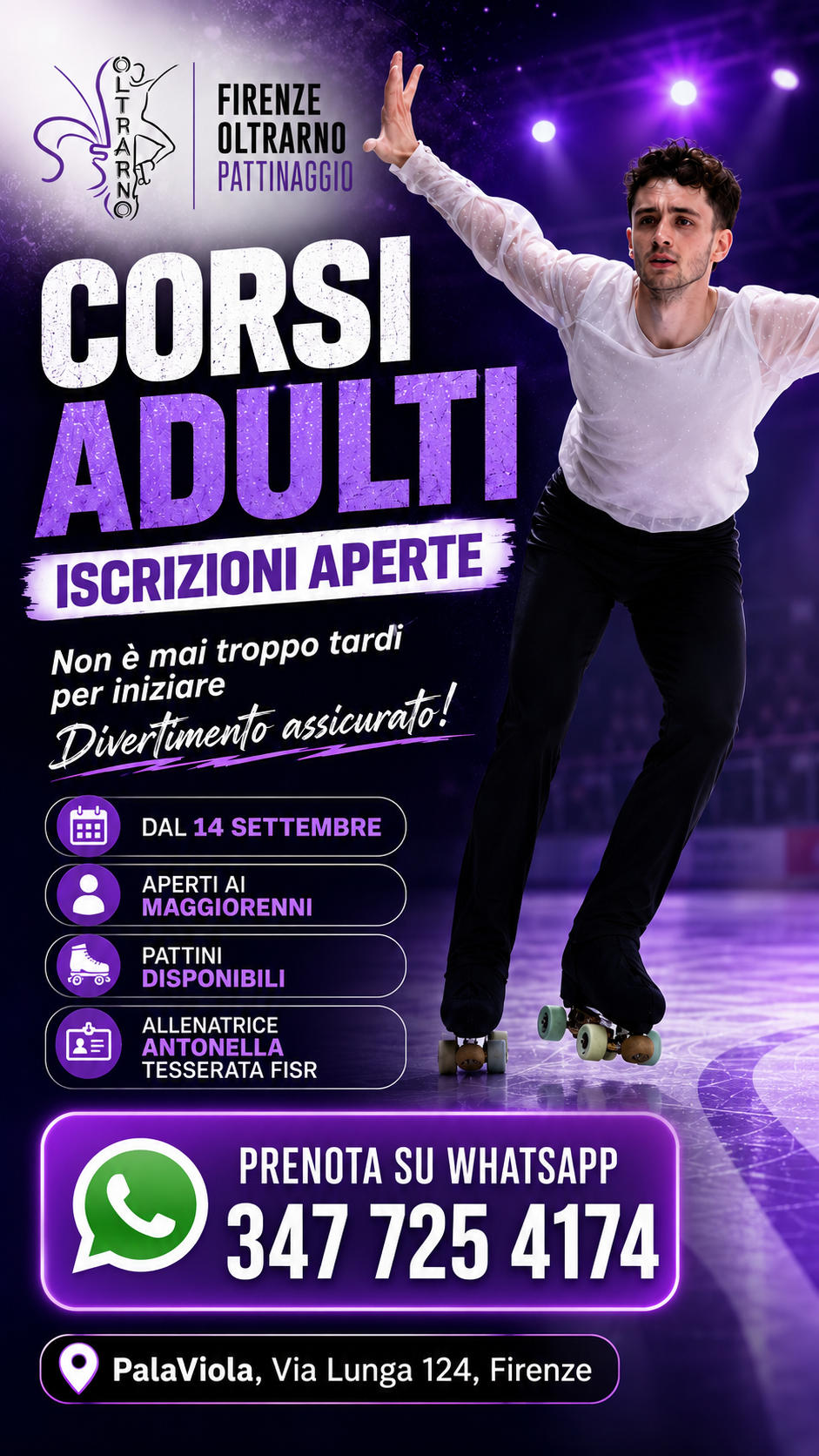 Volantino corso di pattinaggio per adulti Firenze Oltrarno Pattinaggio 2026 2027