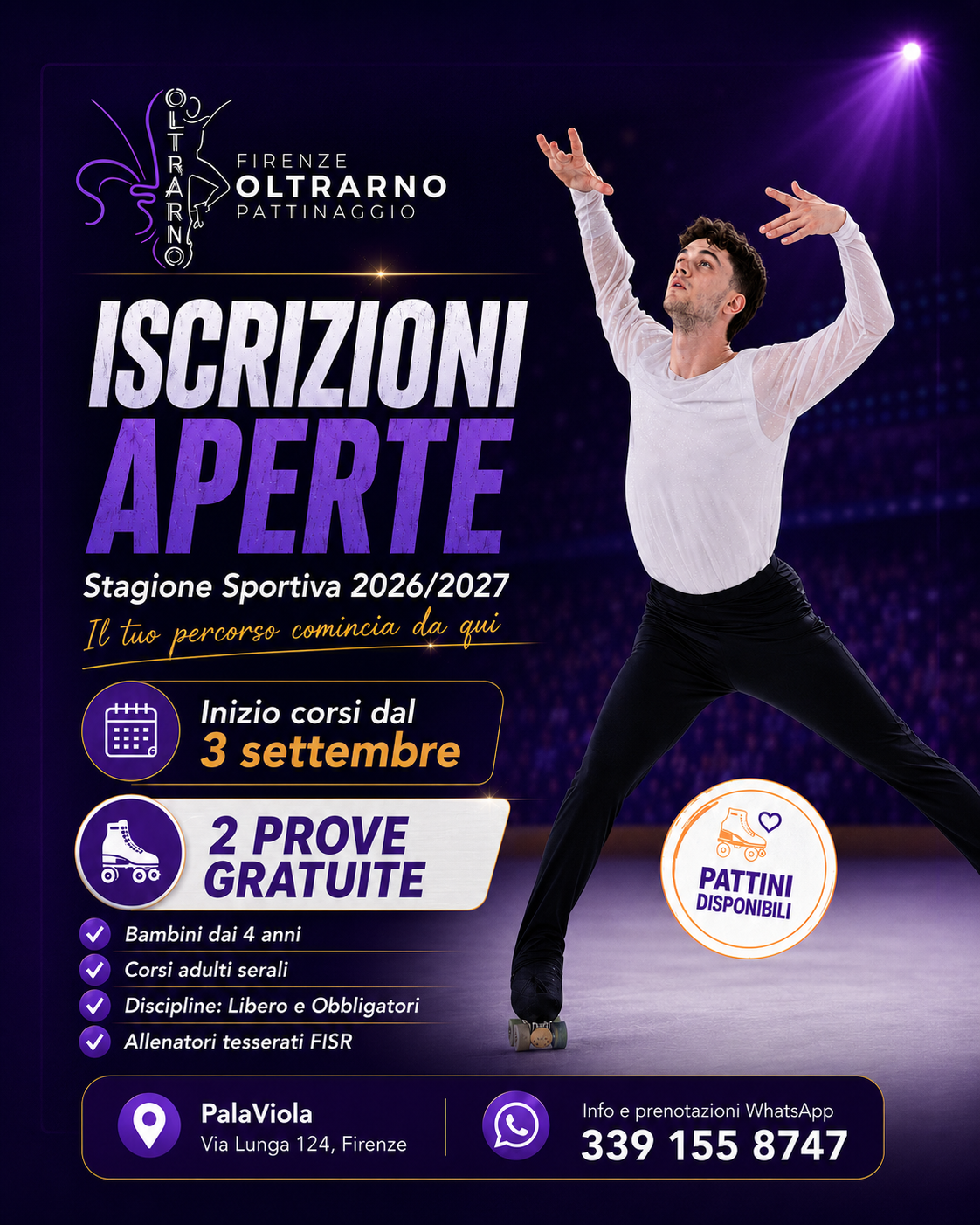 Locandina iscrizioni Firenze Oltrarno Pattinaggio stagione 2026 2027