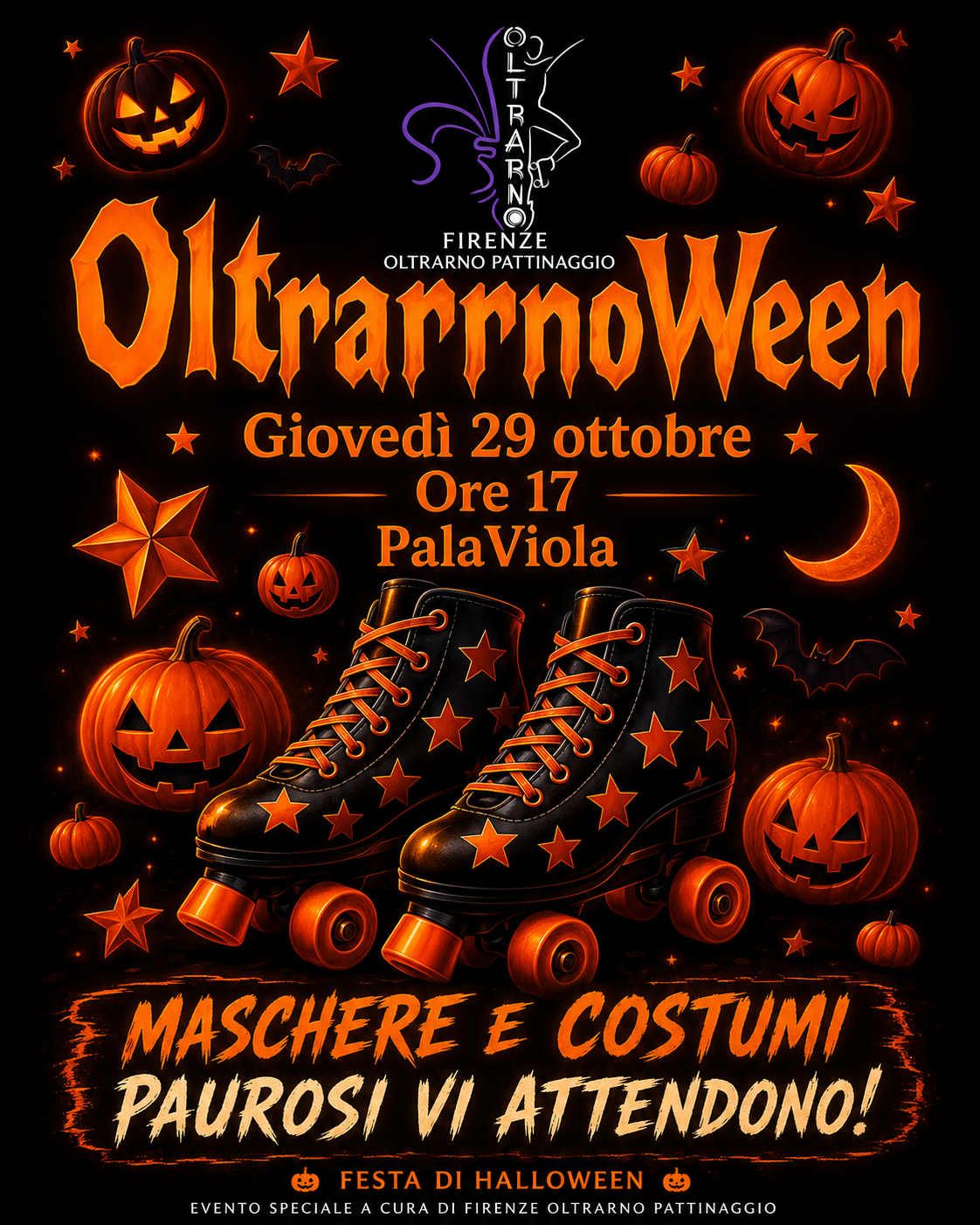 Volantino OltrarnoWeen festa di Halloween Firenze Oltrarno Pattinaggio 2026