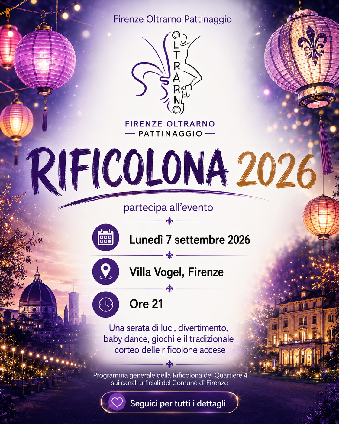 Volantino Rificolona Villa Vogel Firenze Oltrarno Pattinaggio 7 settembre 2026